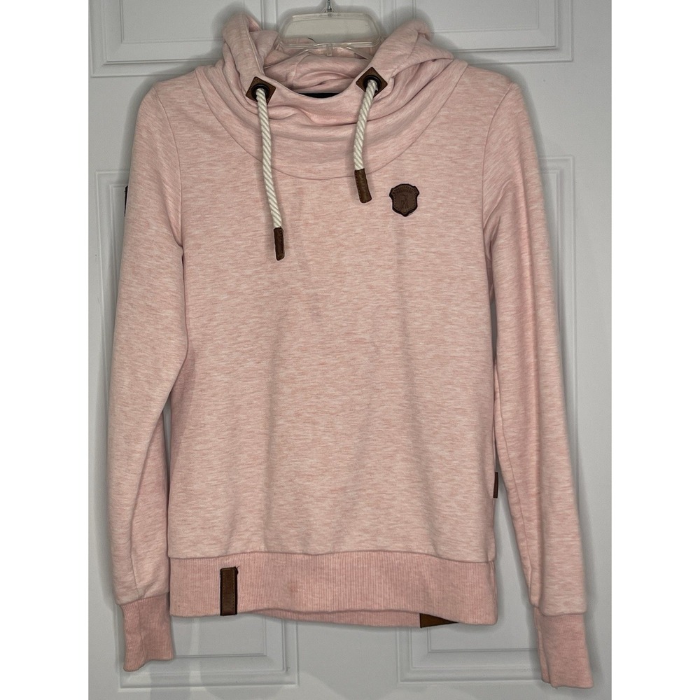 Naketano Women's Medium Pink Melange Darth Cowl Neck Hoodie Sweatshirt